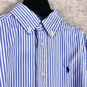 Polo Ralph Lauren Boys Blue White Striped Button Down Shirt Size 6 Classic